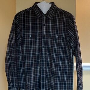 Michael Kors Black and Gray Plaid Button-Down Shirt